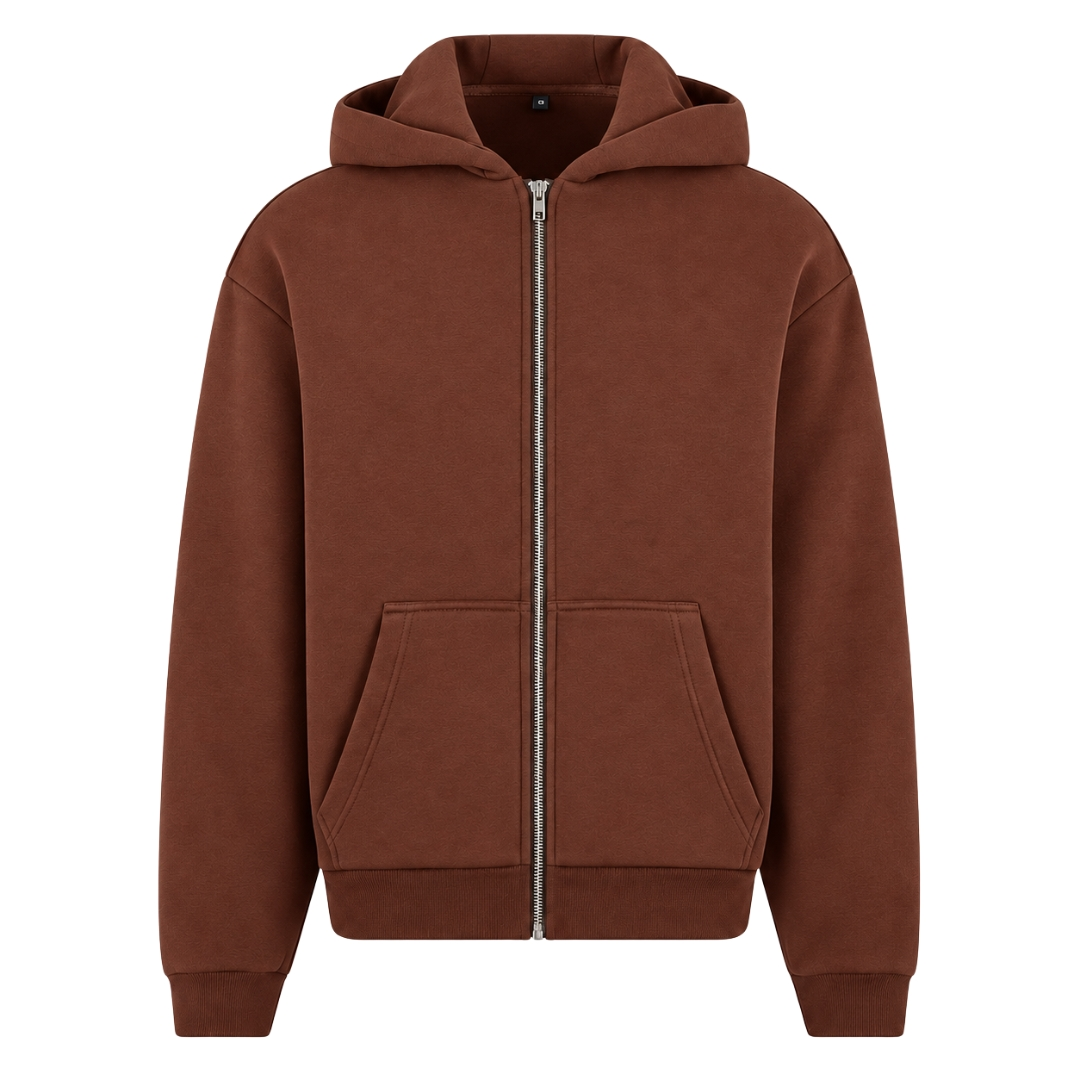 NO RICH PARENTS Oversized Zip Hoodie - Chocolate Brown