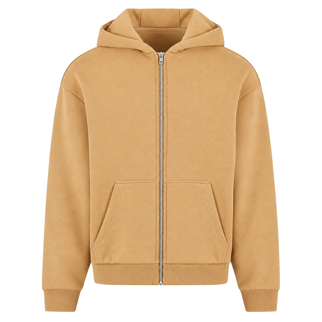NO RICH PARENTS Oversized Zip Hoodie - U. Beige