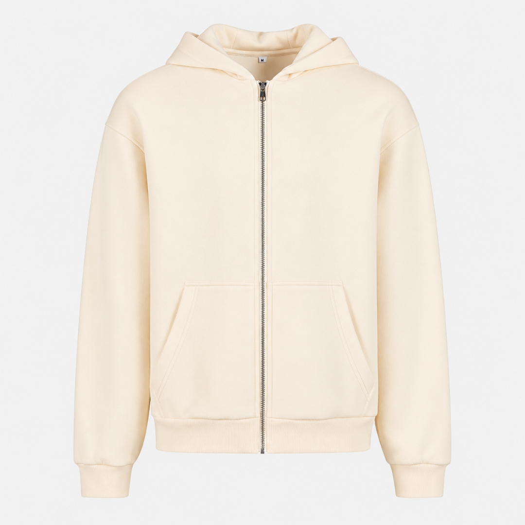 NO RICH PARENTS Oversized Zip Hoodie - White Sand